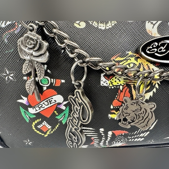 Ed Hardy Black Tattoo Print Shoulder Bag NWT Chain Strap Y2K Purse Retail $70 - Picture 9 of 9